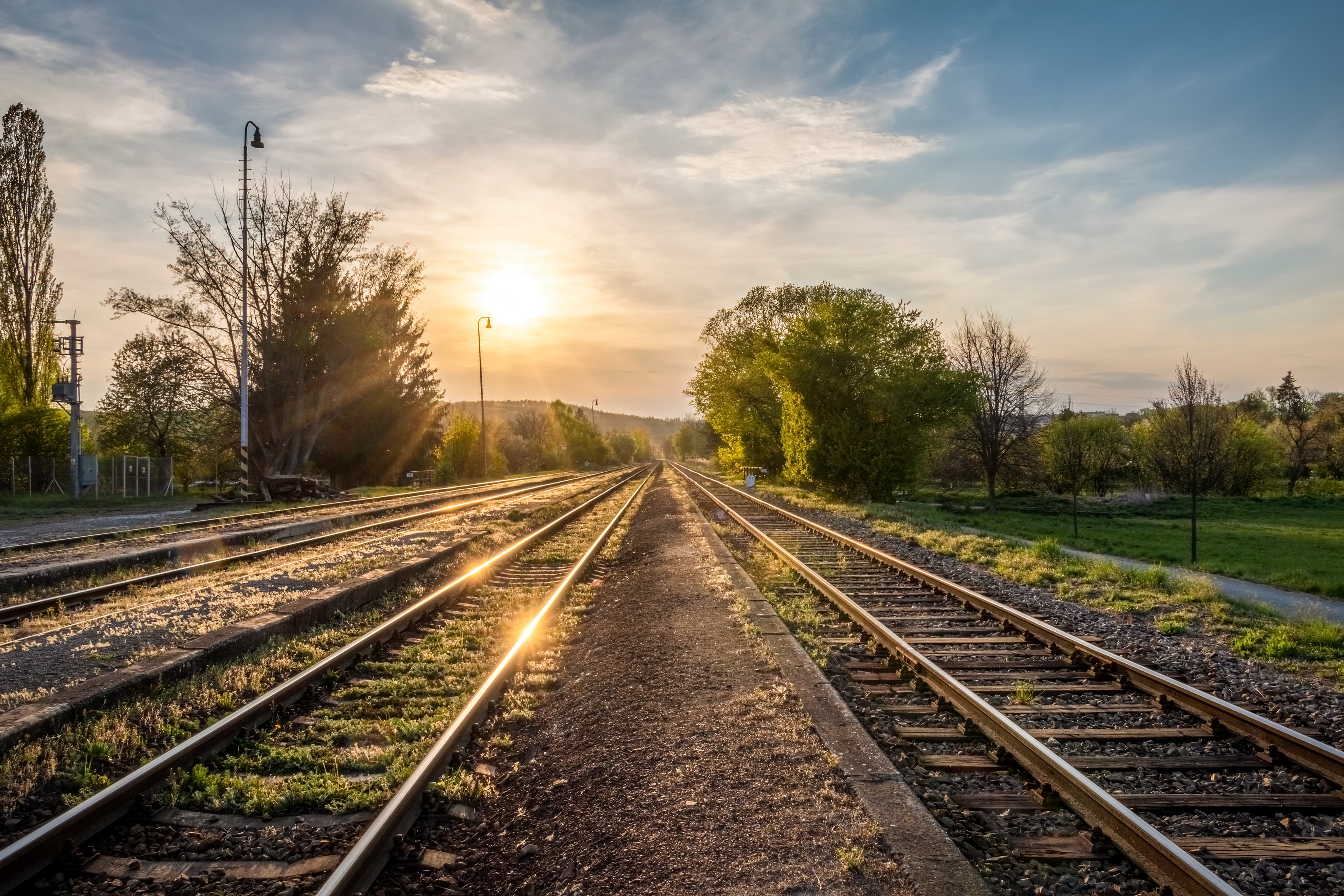 Railway tracks at sunrise